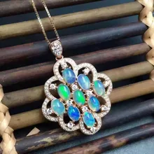 Природный камень опал кулон S925 Серебряный натуральный драгоценный камень кулон Цепочки и ожерелья модный роскошный большой круглый женские вечерние ювелирные украшения