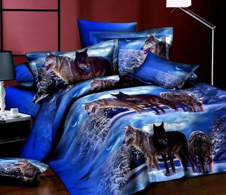 Wolf Bedding Sets Queen Size Animal Print Quilt Duvet Cover Sheet