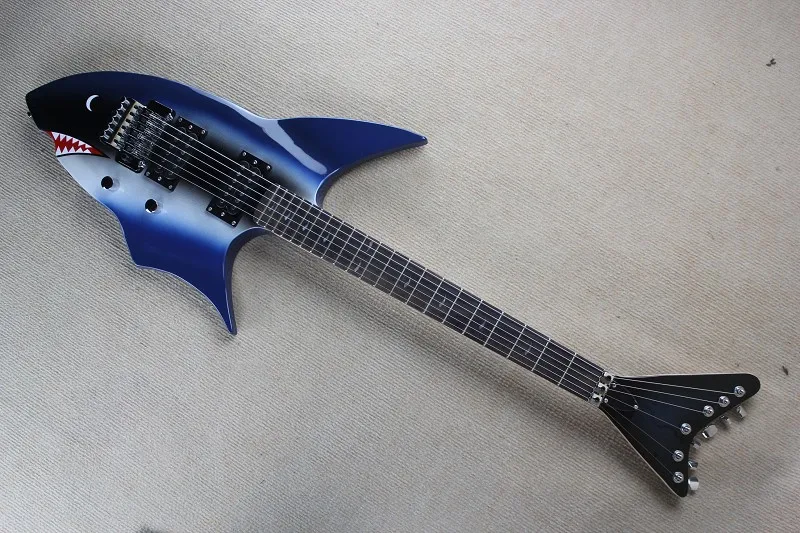 

Factory custom Rosewood fingerboard 22 frets shark style children tremolo electric guitar with HH pickups,can be customized