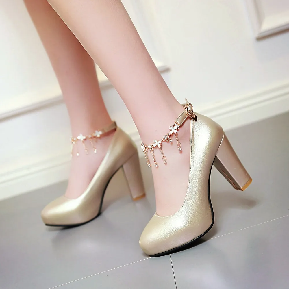 

Party Shoes Women Platform Heels Women Pumps In High Heels Spring Large Sizes Round Toe Thick Heels Quality PU Shoes For Ladies