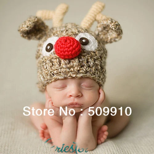 

Cute Children Crochet Knit Deer Beanie Hat Baby Animal Cap Photo Props Infant ELF Hat X Xmas Beanies 1pc BH1012