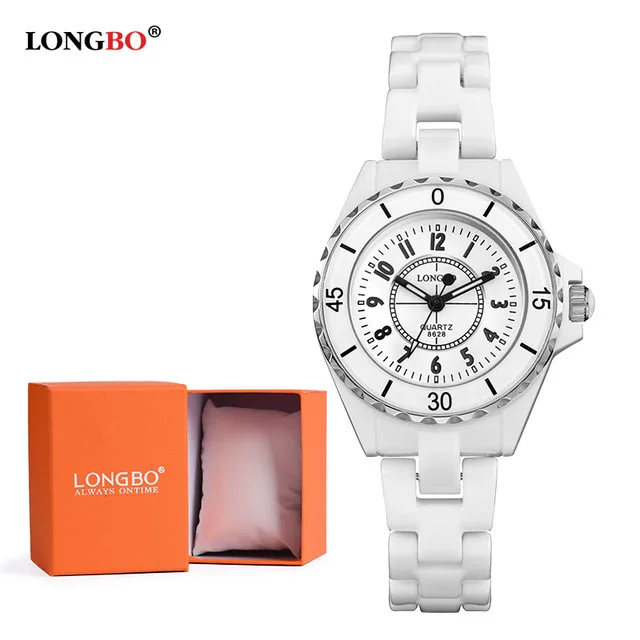 White black Новые роскошные Брендовые женские белые керамические часы LONGBO, модные золотые женские часы, женские кварцевые наручные часы Relojes Mujer 8628 - Цвет: White black