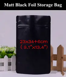 Новый 25 шт. 23 см * 34 см + 6 см 270mic большой черный матовый Алюминий Фольга мешок встать сумка на Молнии многоразового розничная мешок хранения