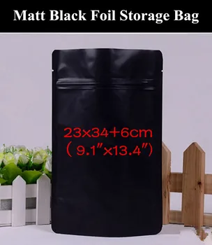 

New 25pcs 23cm*34cm+6cm 270mic Large Matt Black Aluminum Foil Bag Stand Up Zipper Bag Resealable Retail Bag Storage Foil Bag
