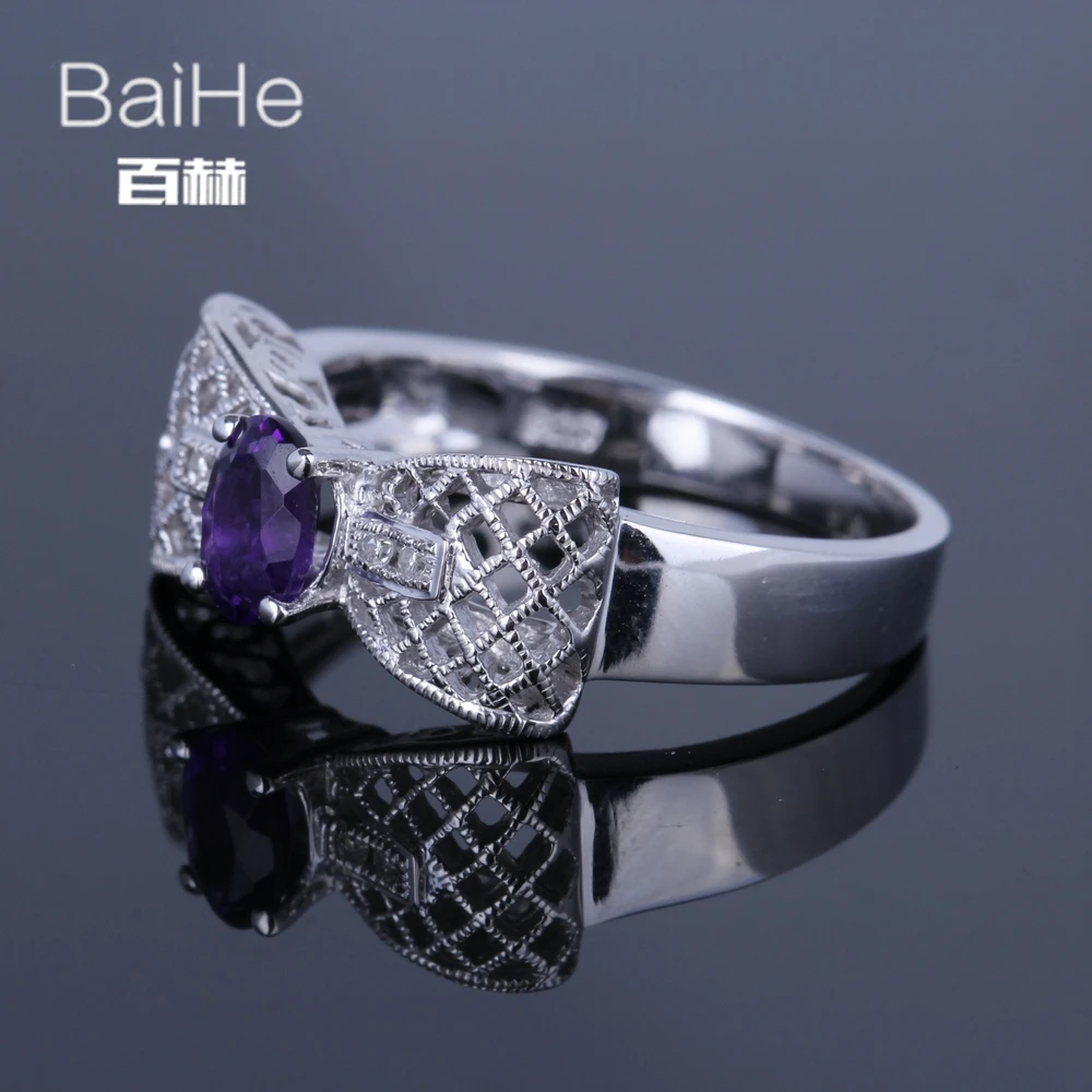 Baihe SOLID 14 К из белого золота(au585) 0.6ct Сертифицированный Подлинные Аметист/безупречное свадебное Для женщин милый/Романтический Ювелирные украшения кольцо
