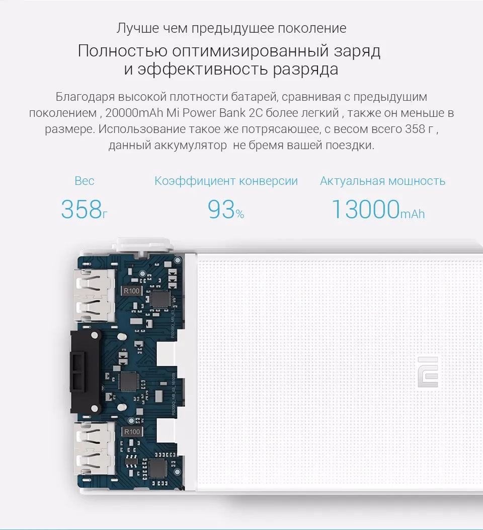 20000 мАч Mi Power Bank 2C Поддержка двусторонней Быстрая Зарядка QC3.0 для Мобильных Телефонов с двойным USB выходом