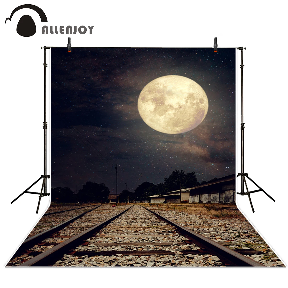 

Allenjoy vinyl photographic background Full moon night sky old quiet railway Photographic background for study Photo background