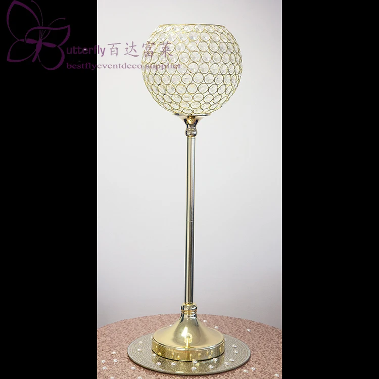

wedding crystal globe candle holder tall centerpiece candelabra walkway