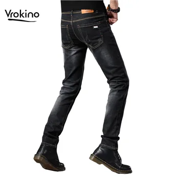 

VROKINO Brand 2019 Autumn and Winter New Style Men's Casual Slim Jeans High Quality Men's Fashion Skinny Stretch Jeans