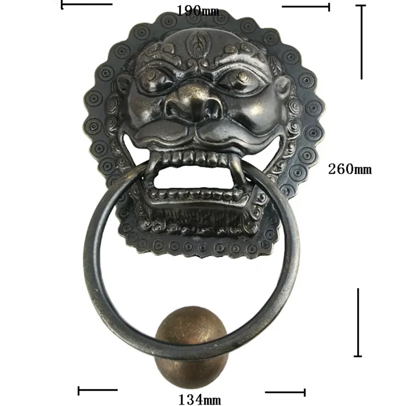 Латунная китайская винтажная ручка для двери мебели с головой зверя 190*260 мм |