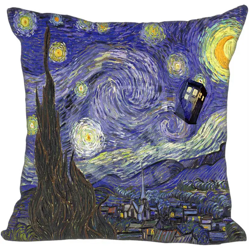 

Custom Pillowcase Tardis Dr Doctor Who Police Box Van Gogh Starry Night Pillow Cover size 20X20cm,35X35cm(two sides)