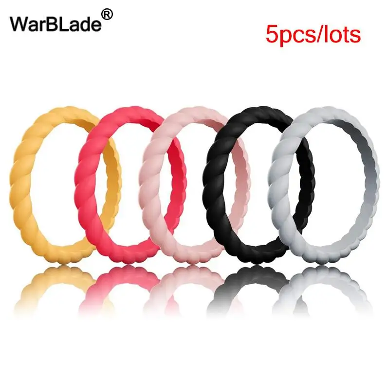 3mm Thin Braided Silicone Ring Fashion Sports Hypoallergenic Crossfit Flexible Woven Rubber Finger Ring For Women Wedding Rings 