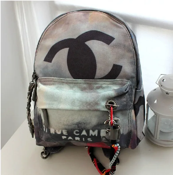 Hot New 2014 Small Size Graffiti Printed Canvas women Backpack Embellished  with Multicolored Ropes School Travel Bags