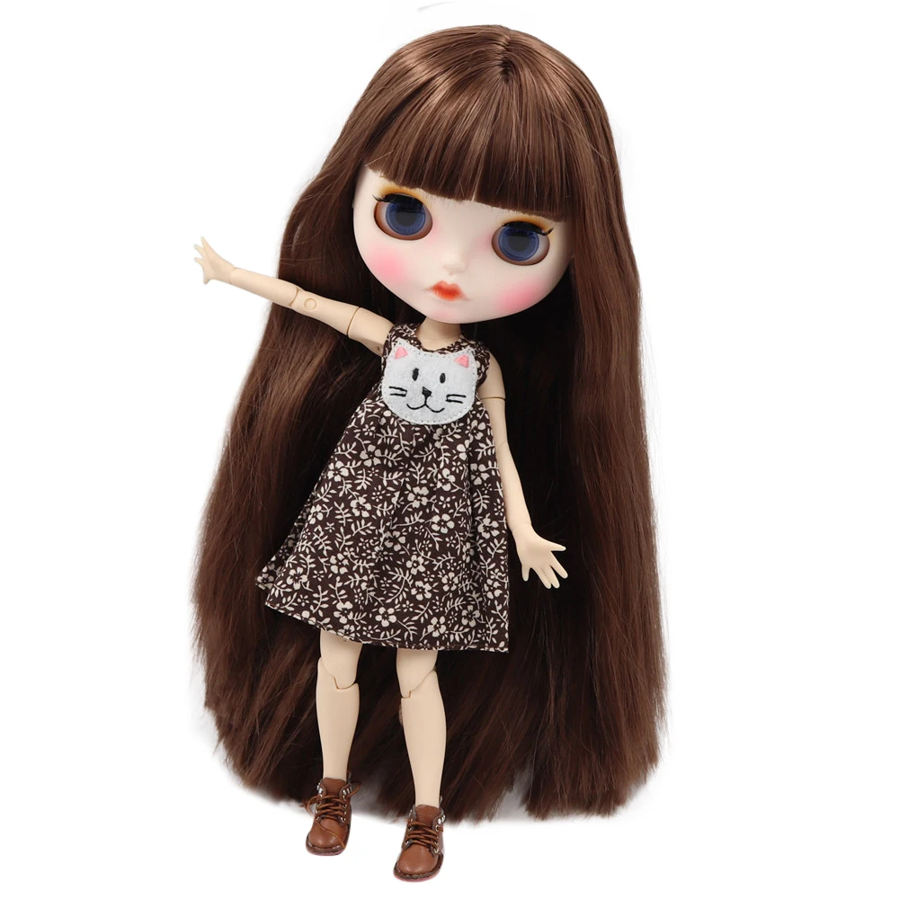 

1/6 Blyth doll white skin joint body Brown straight hair new matte face with eyebrows Lip gloss. No.BL483