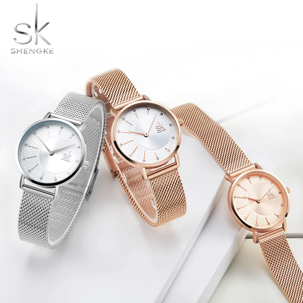 

Shengke Quartz Watch Women Mesh Stainless Steel Watchband Casual Lady Wristwatch Japan Movement Bayan Kol Saati Reloj Mujer 2019