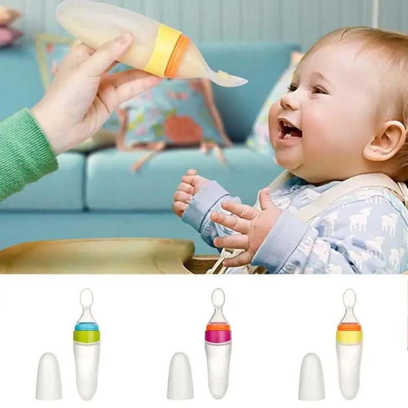Soft silicone Baby Bottle infant Toddler Leak proof Food Dispensing