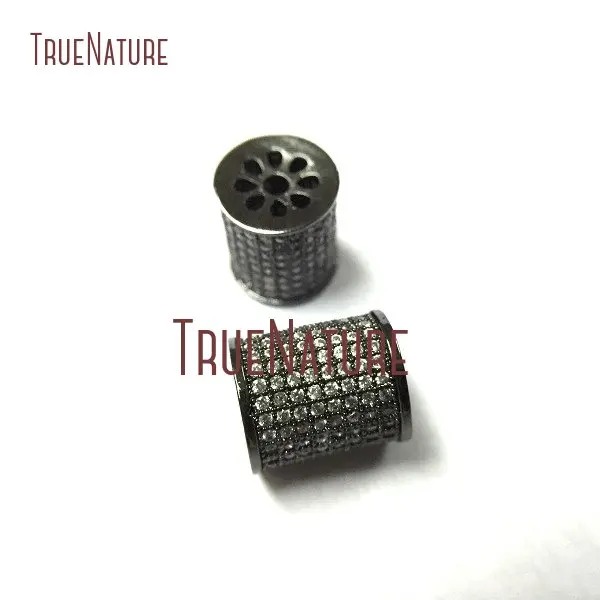 

10Pcs Micro Pave Gunmetal Plated Cylindrical Jewelry Findings Loose Beads Copper Jewelry Findings Beads Outlet 10x11mm BE2261