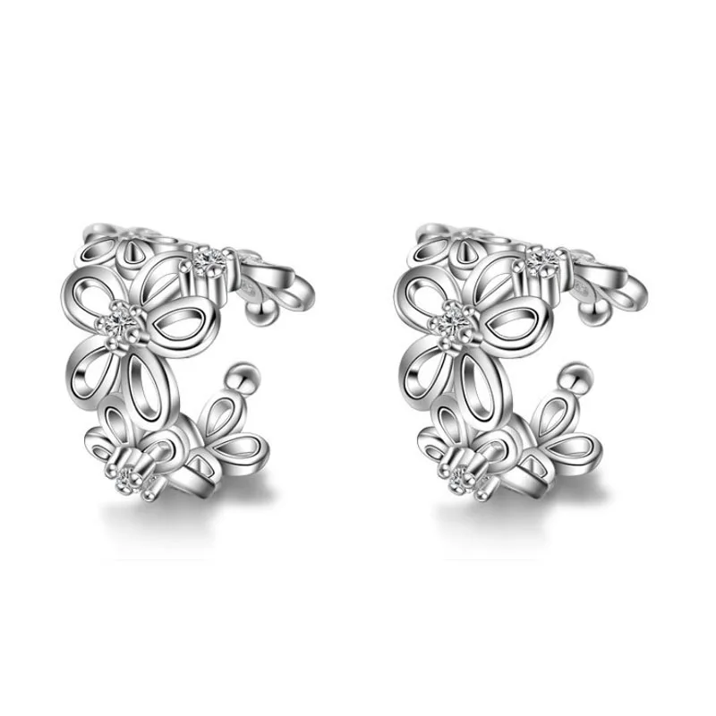 

KOFSAC New Fashion Rose Gold Silver 925 Earring Hollow Flower Non Piercing Cartilage Ear Clip Earrings For Women Jewelry Gifts