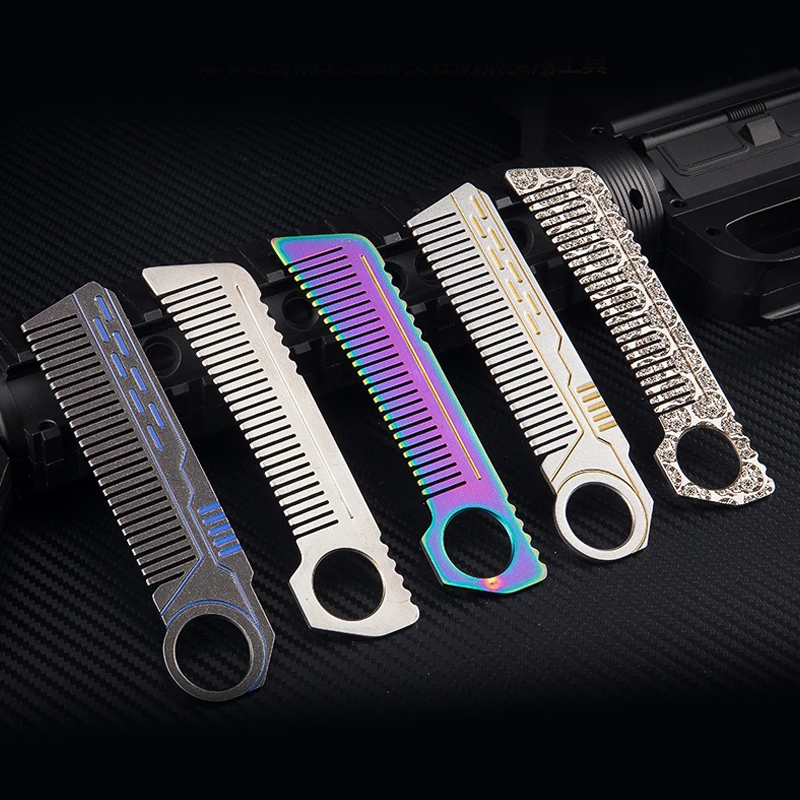 

H1097 Self-defense decorative rope cutting survival multi-function 420 Stainless Steel Hair Combs EDC Tactical Pocket Comb