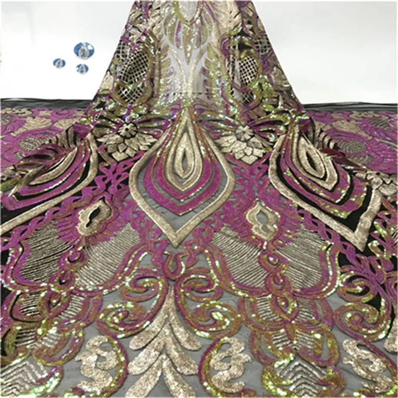 

Luxury Pink Embroidered Tulle Lace Fabric High Quality 2019 African Cord French Lace Fabric With Sequins For Party Dress