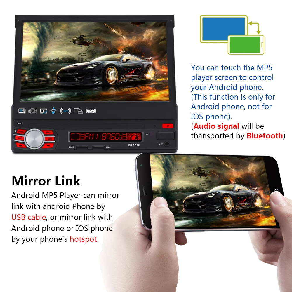 AMprime Android 2din Автомагнитола телескопическая машина gps Wifi MP5 Bluetooth USB FM сенсорный экран 2 Din Авторадио мультимедийный плеер