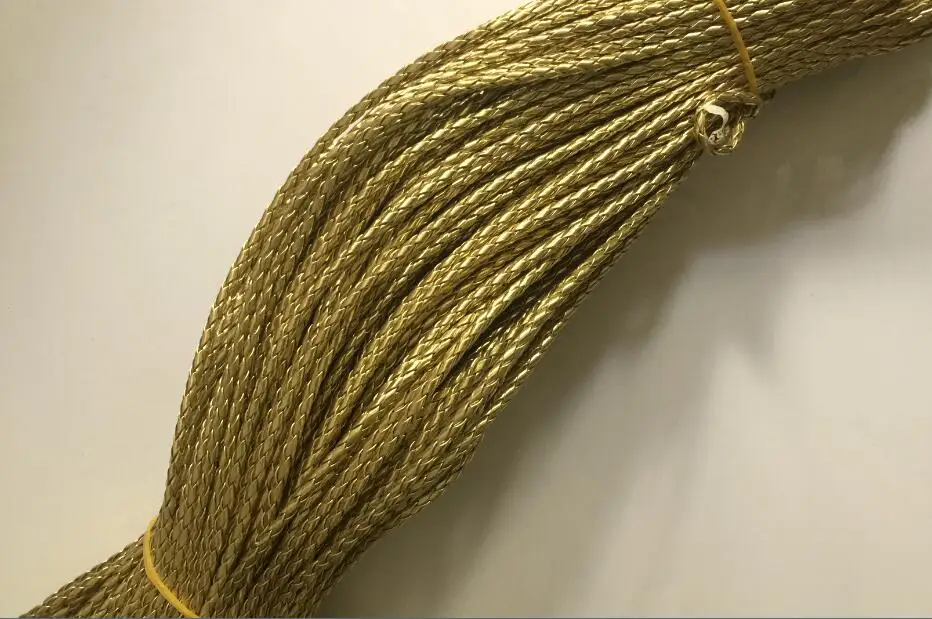 4 мм 100 метров; декор в виде золотистых металлических плетеный кожаный шнур круглого шнурок из искусственной кожи