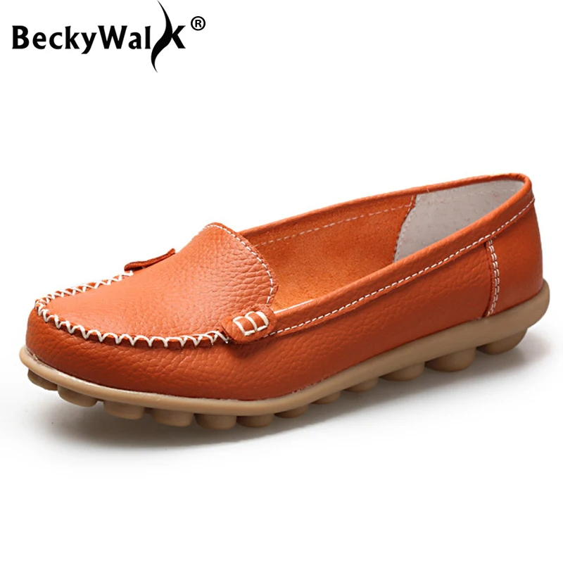 

BeckyWalk Solid Genuine Leather Casual Women Shoes Female Ballet Flats Shoes Woman Autumn Spring Slip On Loafers 35-44 WSH2686