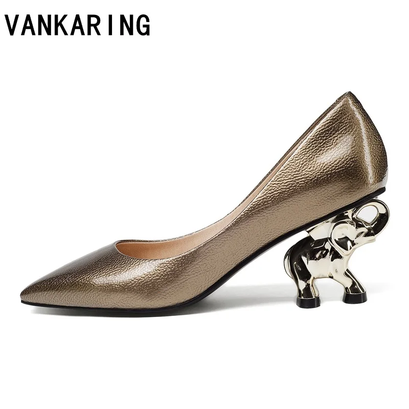 Tanie Buty markowe kobieta słoń rzeźba obcas skórzane czółenka wysokie obcasy pani jesienne letnie buty szpiczasty nosek kobiece buty imprezowe