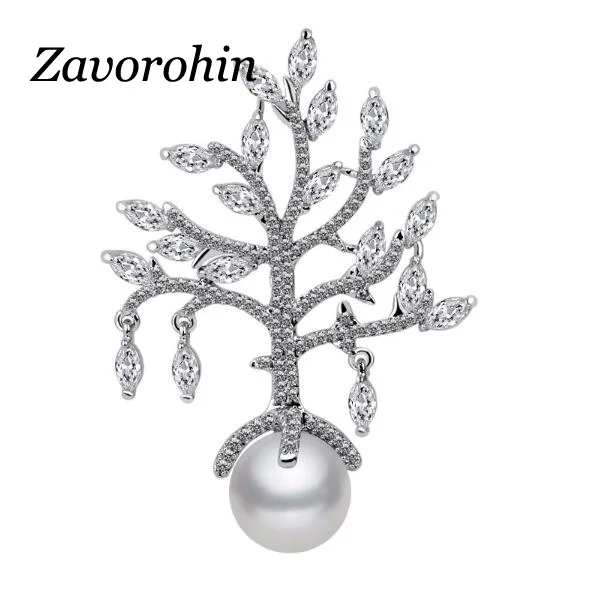 

Zavorohin High Quality 2019 New Woman Beautiful Christmas Tree Cubic Zircon Brooch Pin For Wedding Pearl Xmas Jewelry Gift