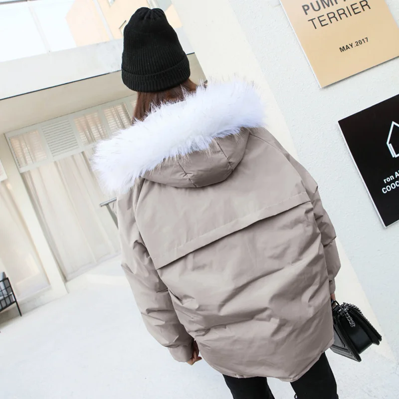 Женская куртка с капюшоном FYYIYI повседневная хлопковая Свободная большим меховым