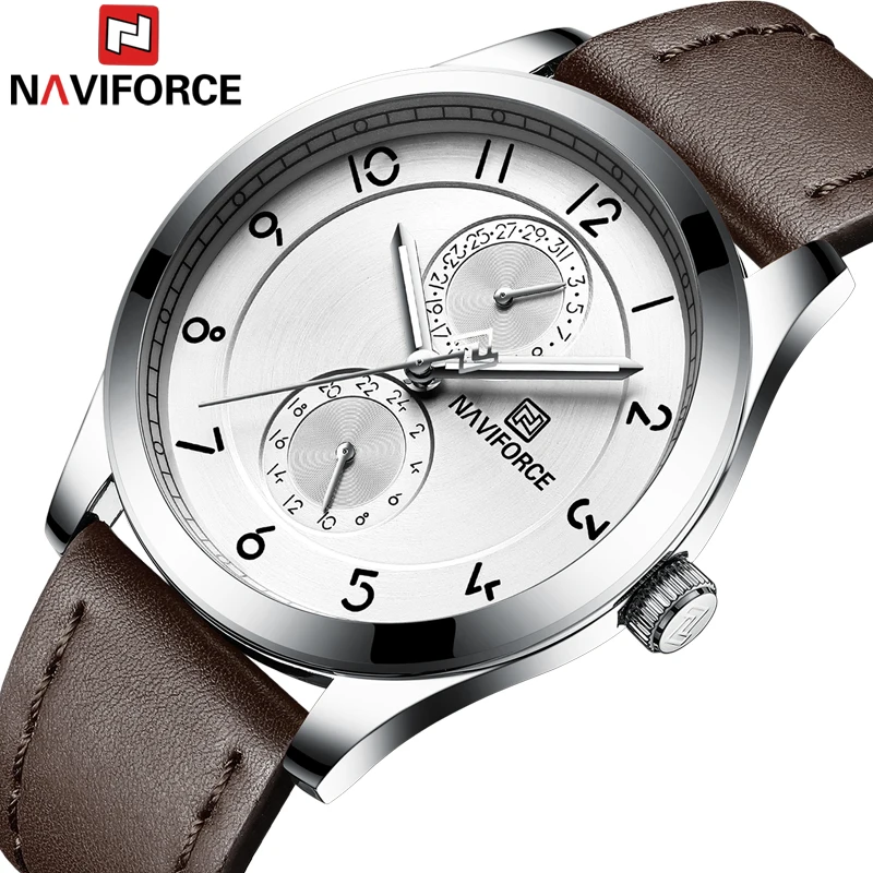 

NAVIFORCE New Men Watche Sports Genuine Leather Watch Band Male Waterproof Chronograph Military Quartz Clock Relogio Masculino