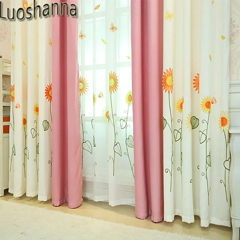Luoshanna Embroidered Sunflower Curtains White Panel Design Kid