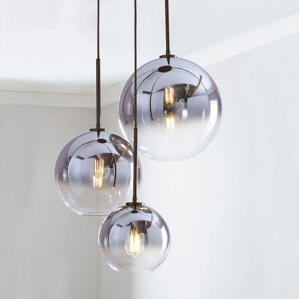 Set of 3 LukLoy Loft Modern Pendant Light Silver Gold Glass Ball