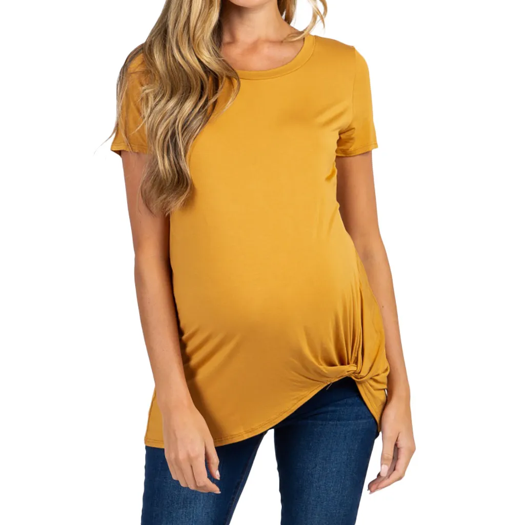 Женская Футболка для беременных с коротким рукавом и круглым вырезом, желтая одежда для беременных# JN3
