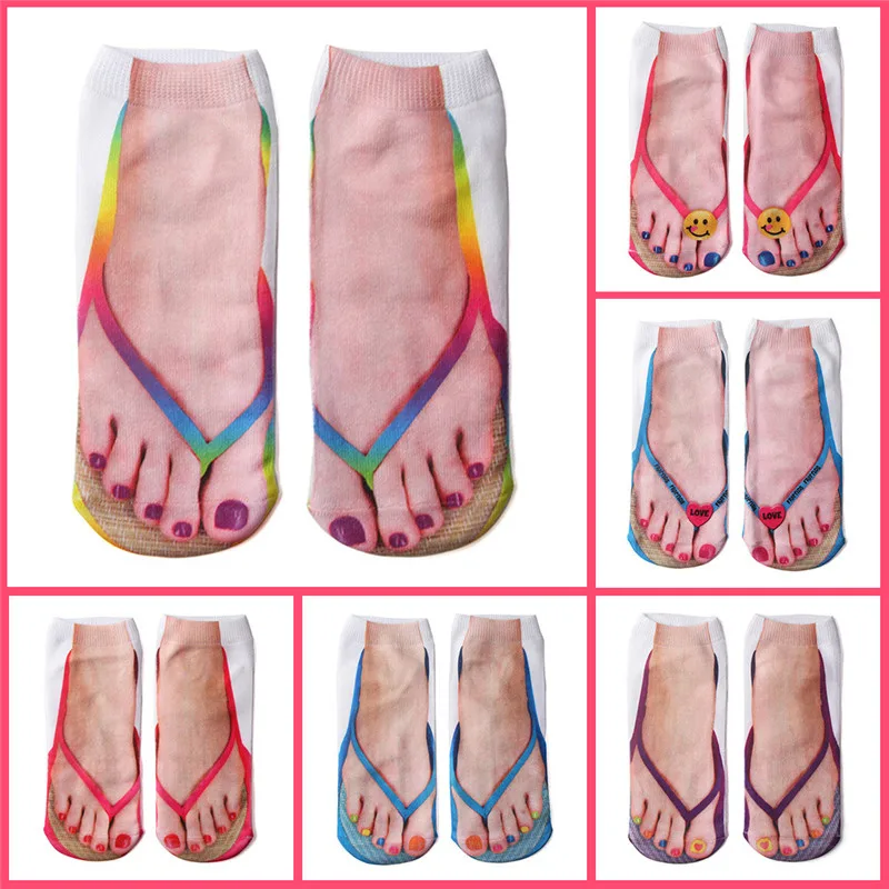Dreamlikelin Harajuku уличная 3D шлепанцы Тапочки принт женские носки забавные Носки Унисекс Укороченные радужные носки
