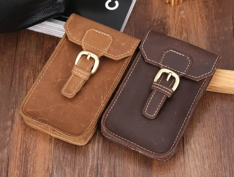 Crazy Horse leather Waist pack male genuine leather cowhide handmade casual bag for mobile phone TW1615