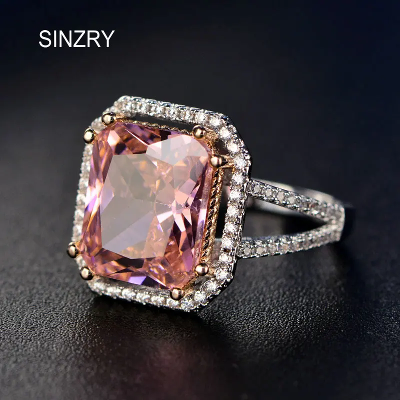 SINZRY женское Новое милое романтическое розовое CZ Кольцо с покрытием из белого золота с верхним кристаллом циркония увеличенные кольца для женщин