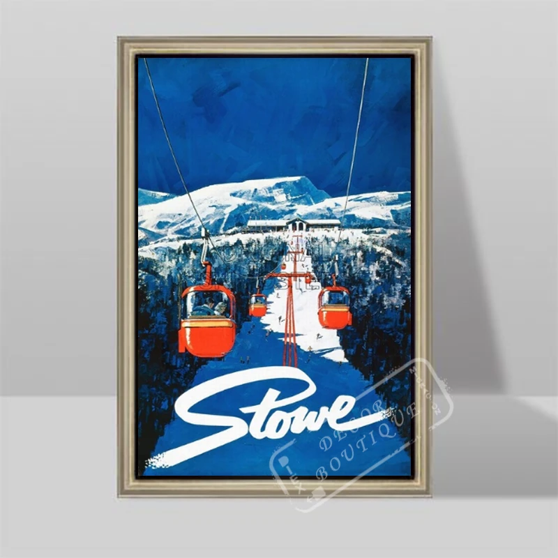 スキーストーンマウンテンスキーヴィンテージレトロなクラフトキャンバス絵画ポスターマップホームバーポスター壁の装飾ギフト木材合金フレーム Bar Posters Poster Mapposter Wall Aliexpress