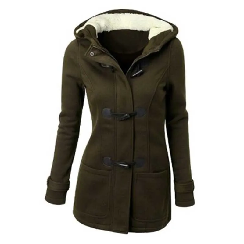 Wipalo размера плюс женская зимняя Классическая стильная Флокированная куртка с капюшоном и карманами, Повседневная однотонная куртка, парка, верхняя одежда, S-6XL - Color: Army Green
