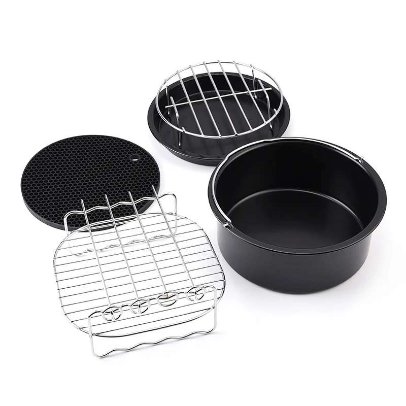 

5 Pcs/Set Air Fryer Pan Kit Electric Deep Fryer with Baking Basket Pizza Plate Grill Pot HG99