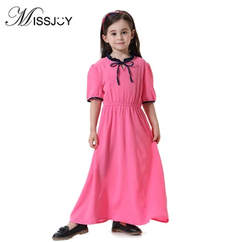 

MISSJOY Muslim 2018 new girls fashion dress children princess dress short sleeve O-Nevk high waist solid color lovely dresses