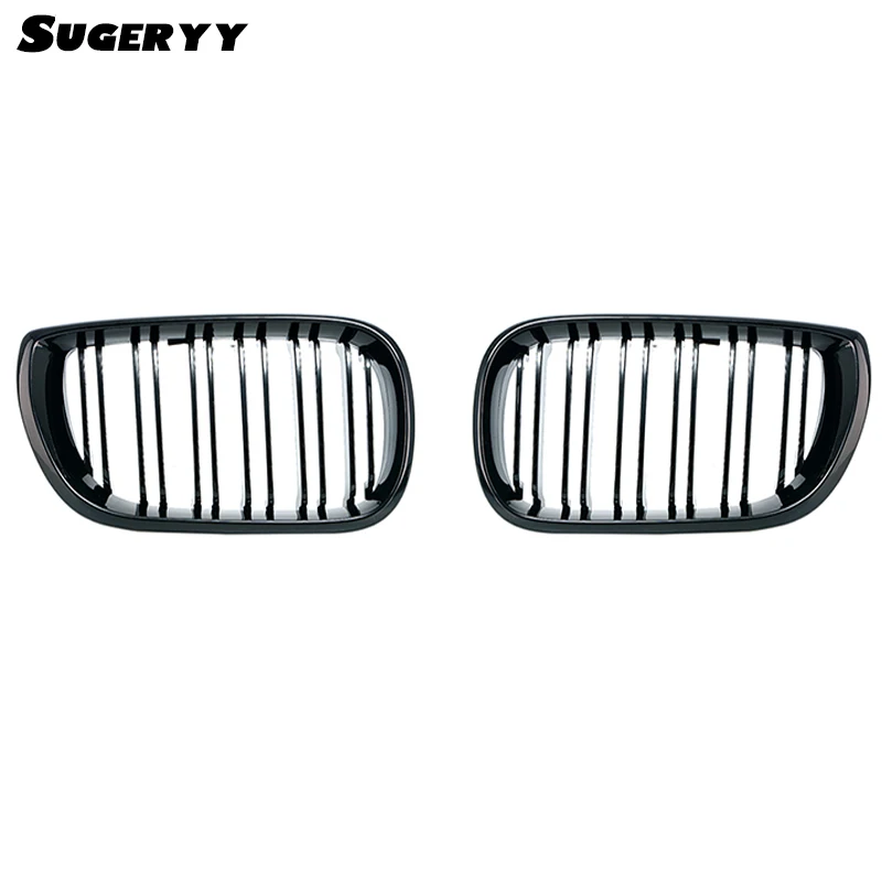 

2pcs Gloss Black M-color Car Front Center Kidney Double Slat Grille Grilles For BMW E46 3 Series 2002-2006 Car-styling