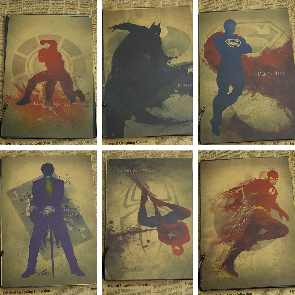 

Retro Kraft Paper Poster Retro art Wall home Decoration Catwoman / wonder woman / flash / Superman / spider man 30*21cm