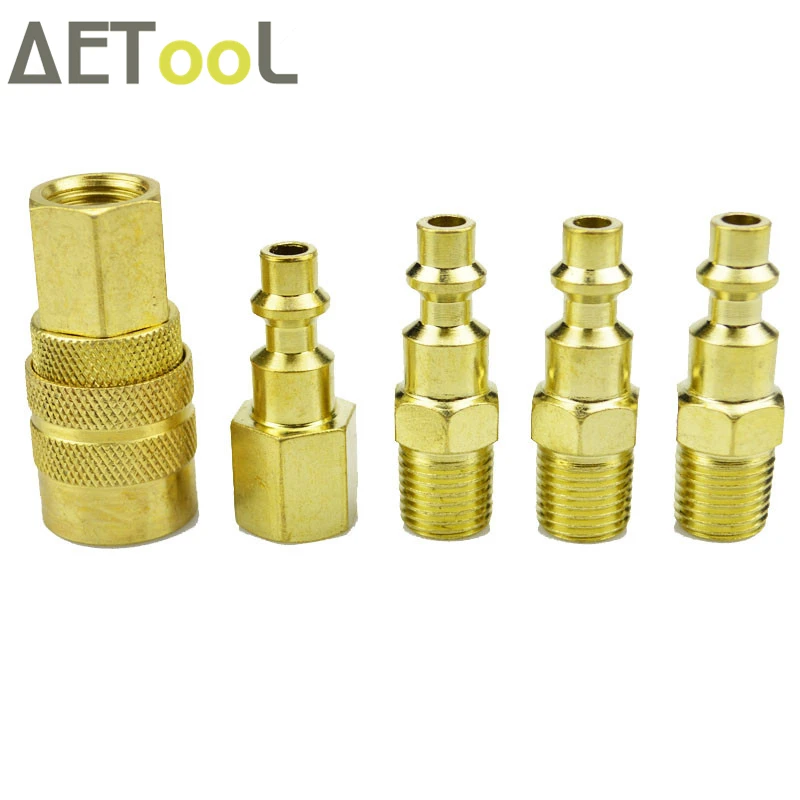 

AETool Universa Brass 5Pcs/Set 1/4" NPT Connector Quick Coupler and Plug Fit Set For Air Chucks Blow Guns Spray Gun Tools