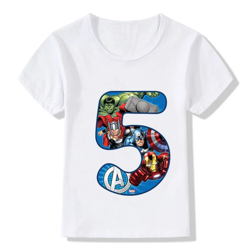 Детская футболка с надписью «Happy Birthday», «Avengers», «Number 1-9», футболка с супергероем для мальчиков и девочек, детский топ с цифрами, детская одежда