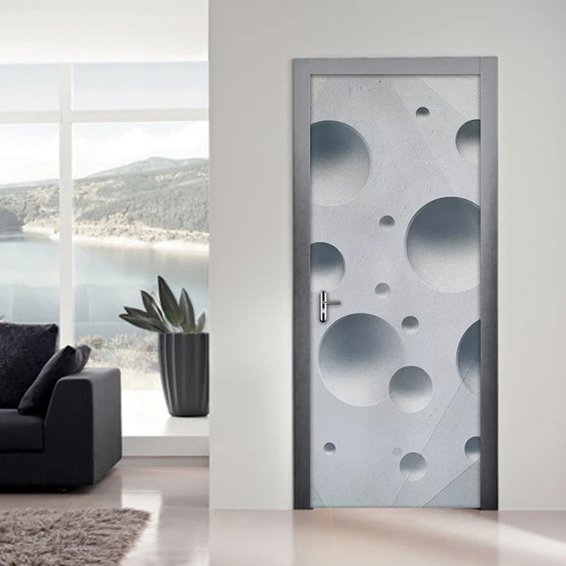 Door Stickers Self Adhesive Home Decor DIY 3D Geometric For Living Room PVC 