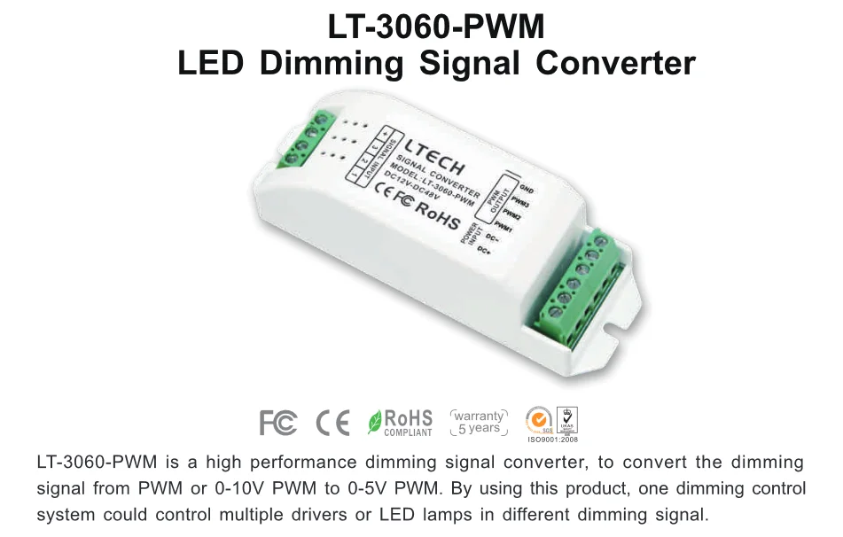 

LT-3060-PWM LED Dimming Siganl Converter;PWM*3CH signal input;0-5V*3CH signal output