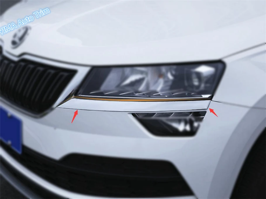 

Lapetus Auto Styling Chrome Front Headlight Lights Lamp Eyelid Eyebrow Strip Cover Trim Kit 2 Pcs For Skoda Karoq 2018 2019 ABS