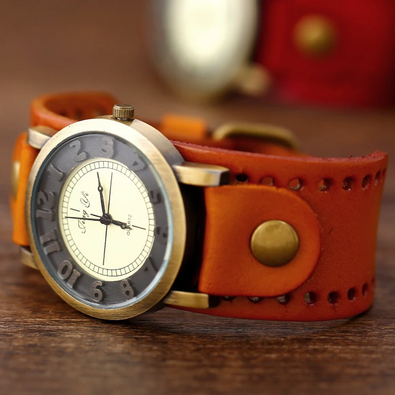 GNOVA Высокое качество Натуральная кожа браслет часы для женщин мужские наручные часы Ретро Винтаж Мода Женева Стиль