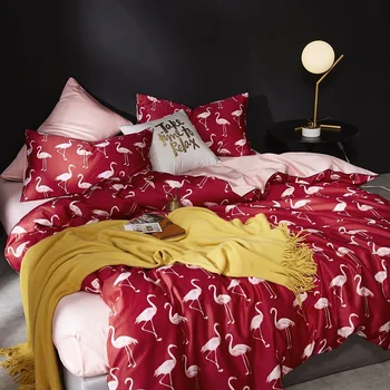 

Luxury Egyptian Cotton Bedding Set Queen King size Flamingo Leaf Duvet Cover Bed sheet set Fitted sheet parure de lit